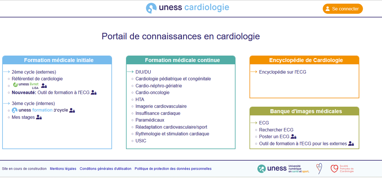 Homepage de la plateforme Uness cardiomogie